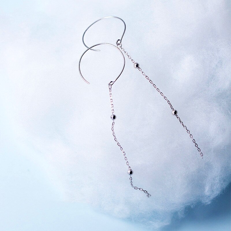 INZATT Real 925 Sterling Silver Beads Long Chain Tassel Hoop Earrings Bohemia Style Jewelry Earring Female: Default Title