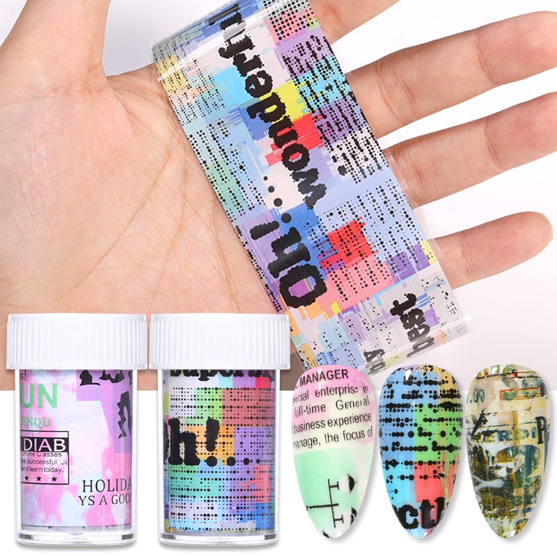 1 Doos Retro Nail Folie Krant Nail Serie Folies Nail Art Transfer Sticker Papier Kleurrijke Nail Art Decoraties Diy