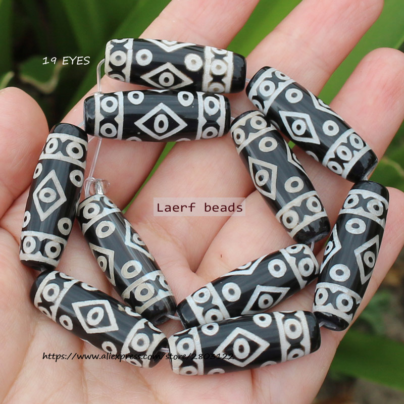Ágata Natural negra/verde, cuentas de ágata Dzi del Tíbet antiguo, fabricación de joyas DIY, alrededor de 10x30mm, 1 pieza: Rojo