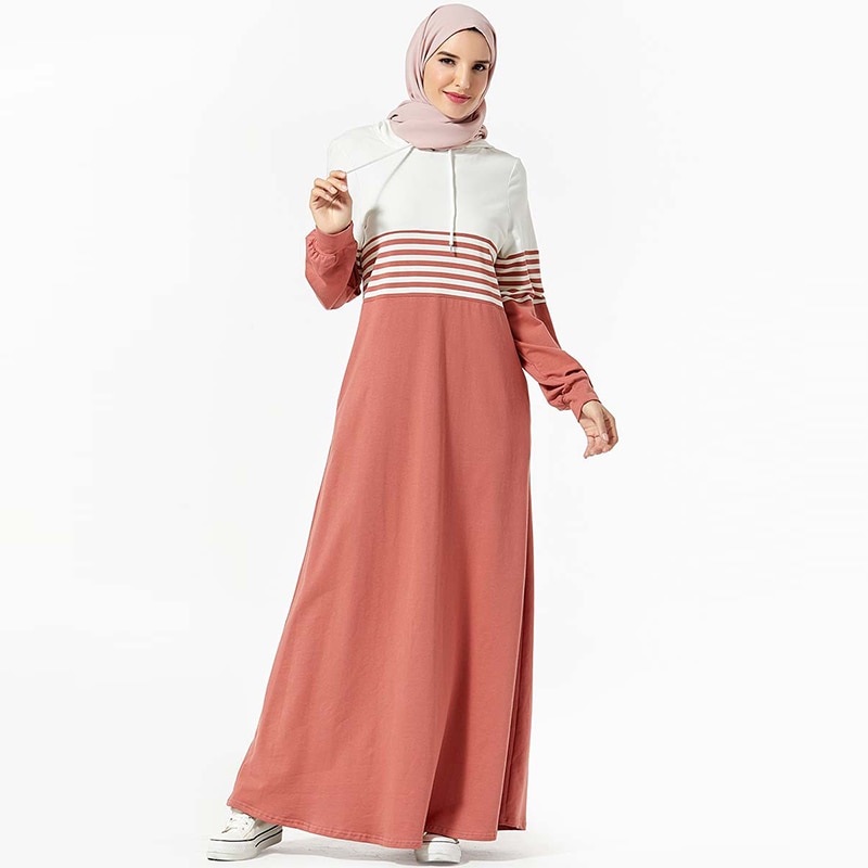 Robe musulmane moyen-orient arabe femmes sweat à capuche islamique turquie rayé poche Patchwork tenue décontractée Style dubaï