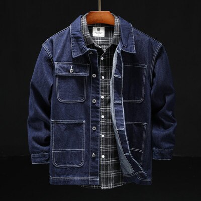 Men Classic business simple leisure Multi-pocket Cotton blue Denim Jackets male Casual motorcycle Slim Jeans Jacket Coat: M