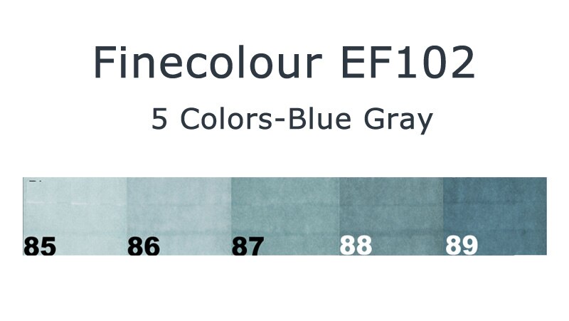 Finecolour EF102 Brush Grayscale Art Marker Flexible Soft Tip Pens 5/8/55pc Dual Cool/Warm/Natural/Tone Gray Markers Draw Render: 5 colors blue gray