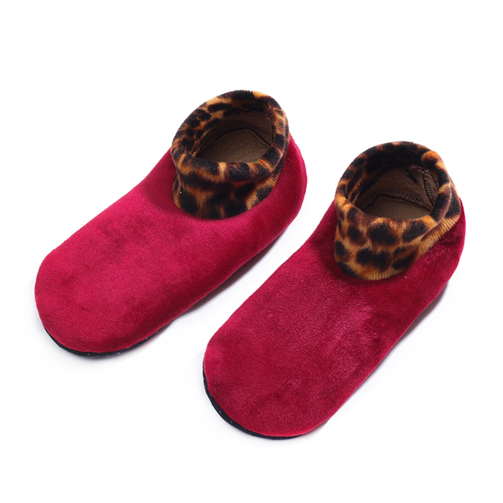 Non Slip Socks Tile Wood Floors Anti-Skid Crew Grip Socks Warmth And Velvet Thickening Autumn And Winter For Adults: wine red for women