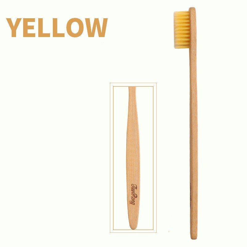 1PC Nature Bamboo Handle Toothbrush Colorful Soft Bristles Bamboo Wooden Toothbrush With Box Eco-Friendly Oral Care: Yellow