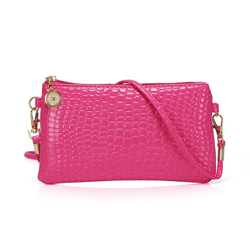 Ladies Solid Zipper PU Shoulder Messenger Bags Women Handbags Small Crossbody Bags for Women: Hot Pink