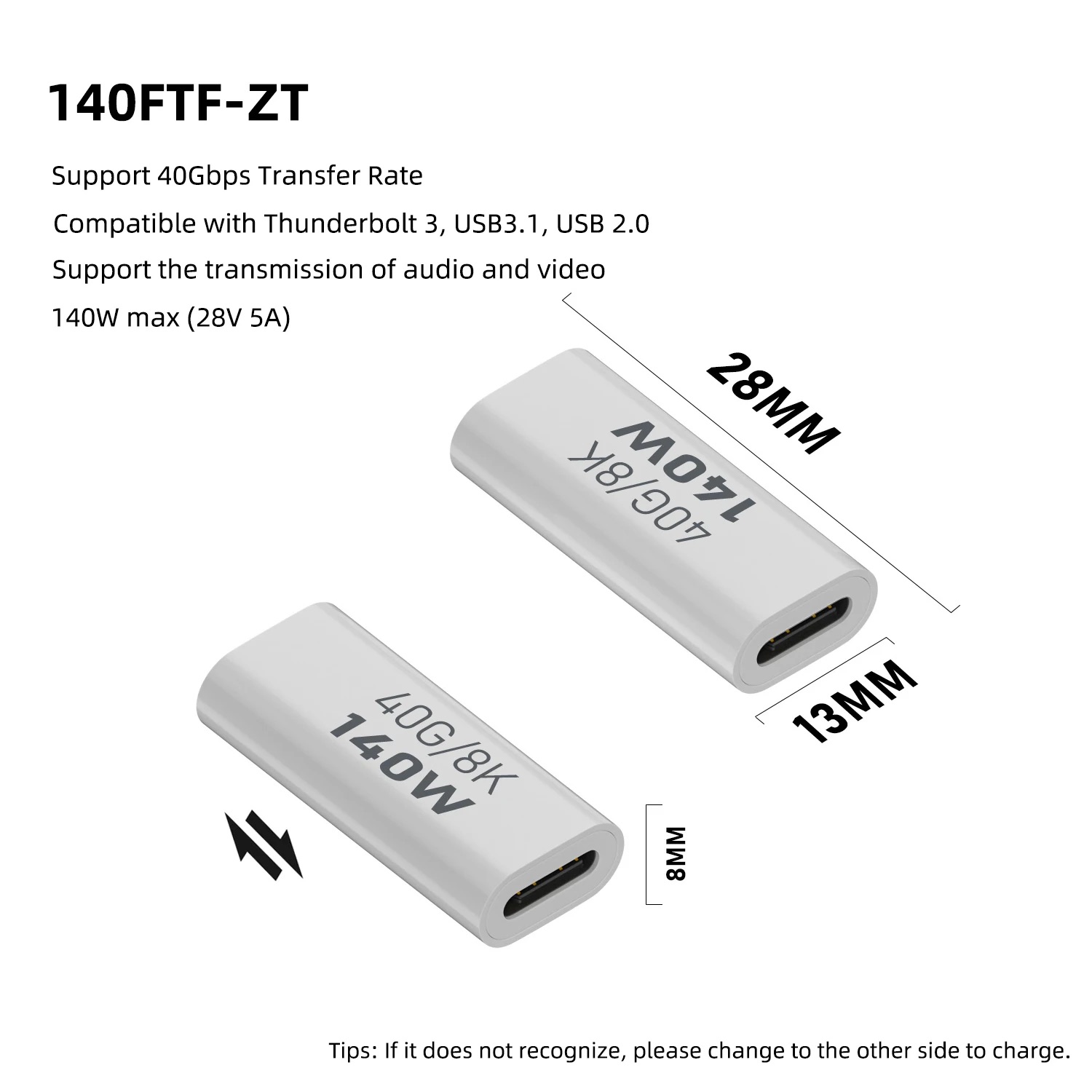 NNBILI PD140W USB4.0 USB C a C Adaptador de carga rápida Convertidor 40Gbps Conector de sincronización de datos 8K @ 60Hz Adaptador tipo C para MacBook ﻿: YELLOW