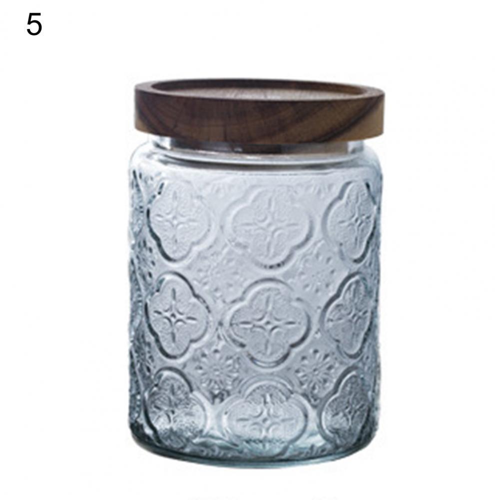 700ml Glass Sealed Jar Kitchen Storage Container Mason Jars with Wood Lid Glass Jar Clear Pasta Airtight Canister Food Storage: 5