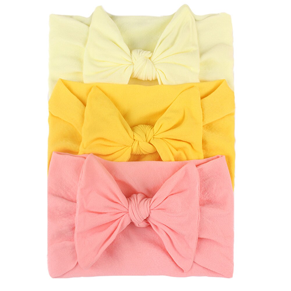 Bandeaux élastiques pour bébés filles, accessoires pour cheveux, couleur unie, avec nœud papillon, 3 pièces/ensemble: A