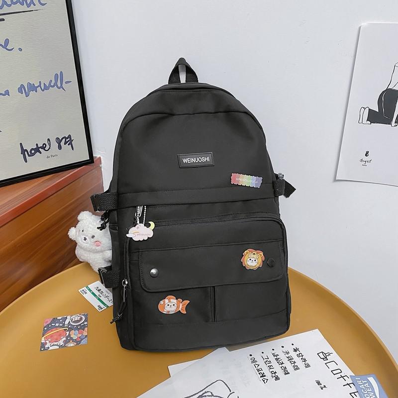 Einfarbiger damenrucksack aus Nylon, wasserdicht, freundlicher-schulrucksack, geräumiger, trendiger reiserucksack, mochila: Schwarz