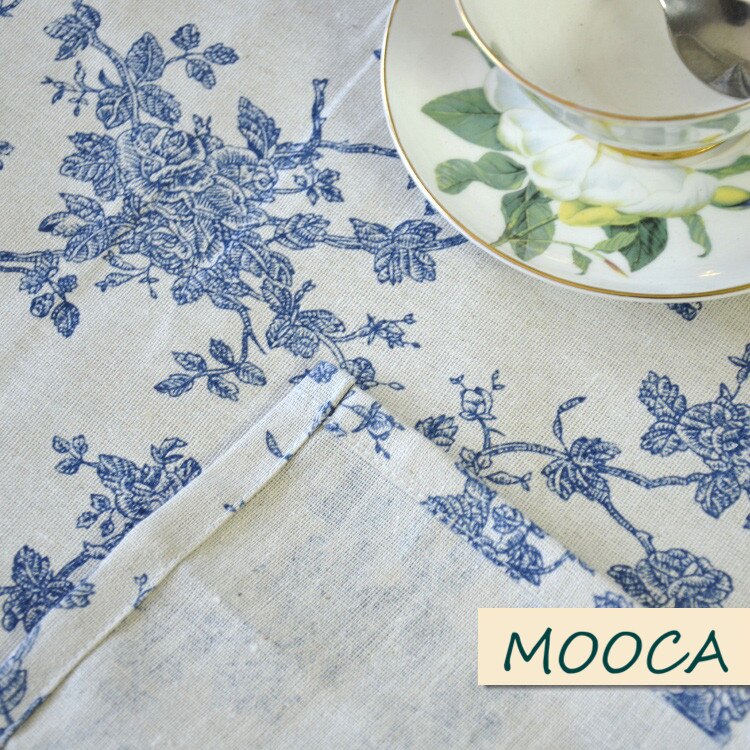 Amerikansk stil bomuld linned blå blomster gardin rustik færdig gardin til stue gardin