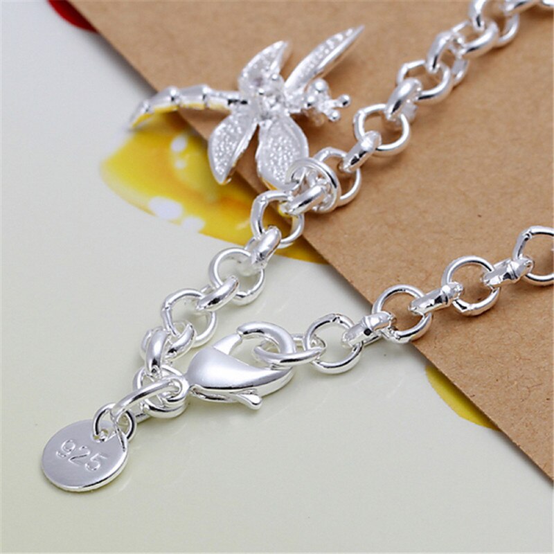 Pulsera de plata de ley 925 de para mujer, brazalete con colgante de libélula, de joyería