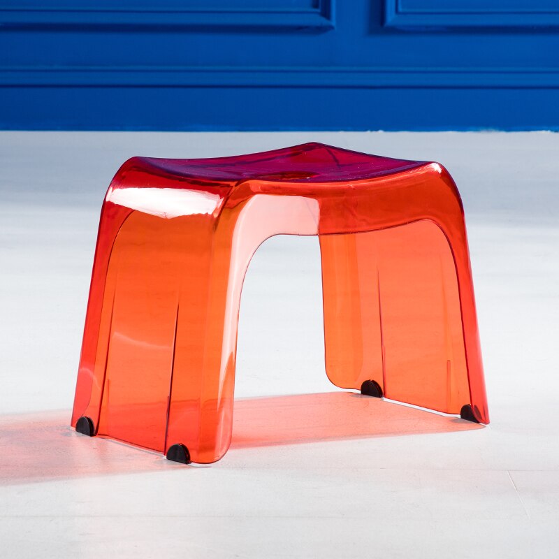 Moderno semplice ottavino sgabello soggiorno per la casa sgabello basso trasparente sgabello in cristallo creativo panca piccola in plastica bagno antiscivolo: rosso