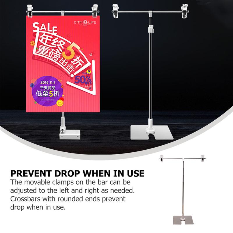 1pc Multipurpose Ajustable Stainless Steel Display Stand T-shaped Height Adjustable Poster Stand (Silver) for Shop