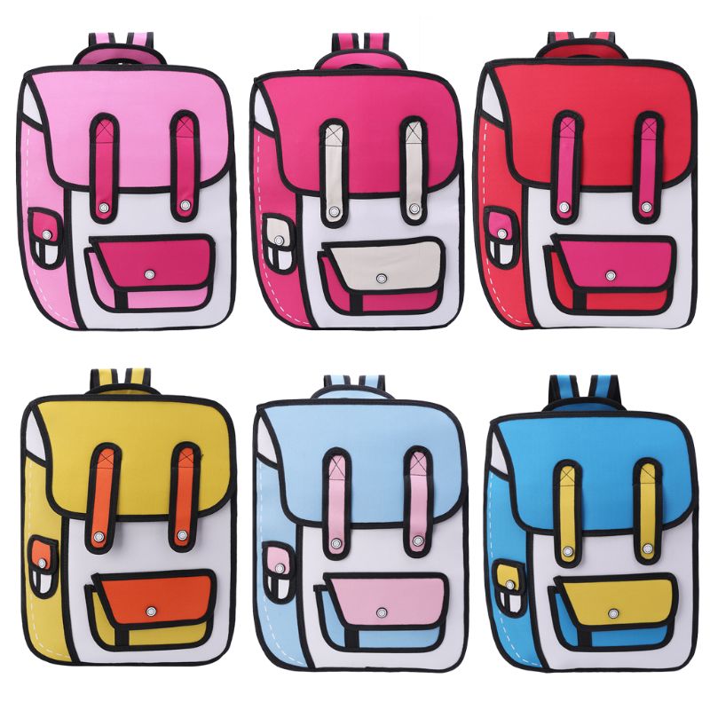 3D Jump Style 2D Drawing From Cartoon Paper Backpack Shoulder Bag Comic Bookbag M68C