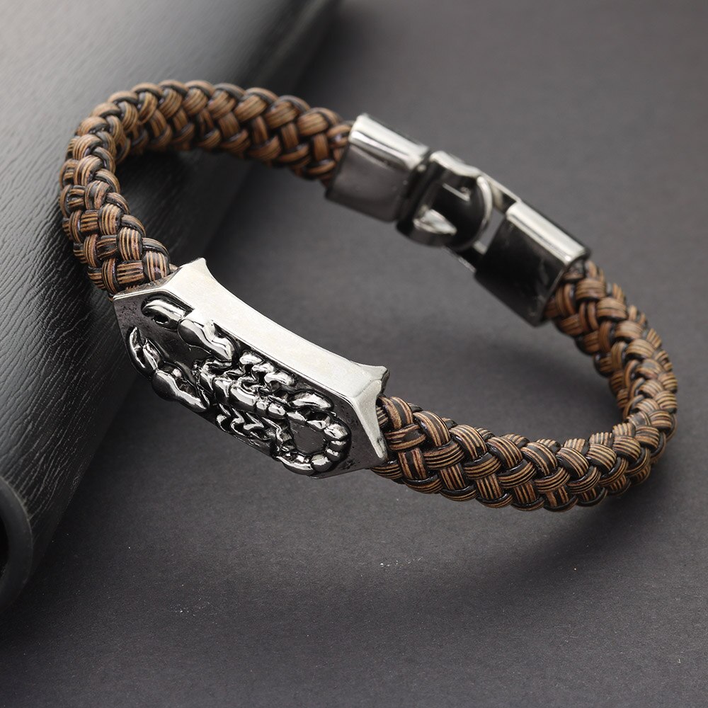 Vintage-skorpion-armband, trendiger herrenschmuck, pu-leder-charm-armband, pulsera hombre, punk-armbänder & armreifen  s414