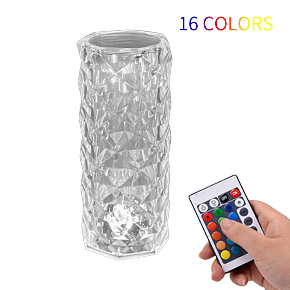 3/16Color Crystal LED Table Lamp Rose Light Projector Adjustable Romantic Diamond Atmosphere Light USB Bedroom Touch Night Light: 2A