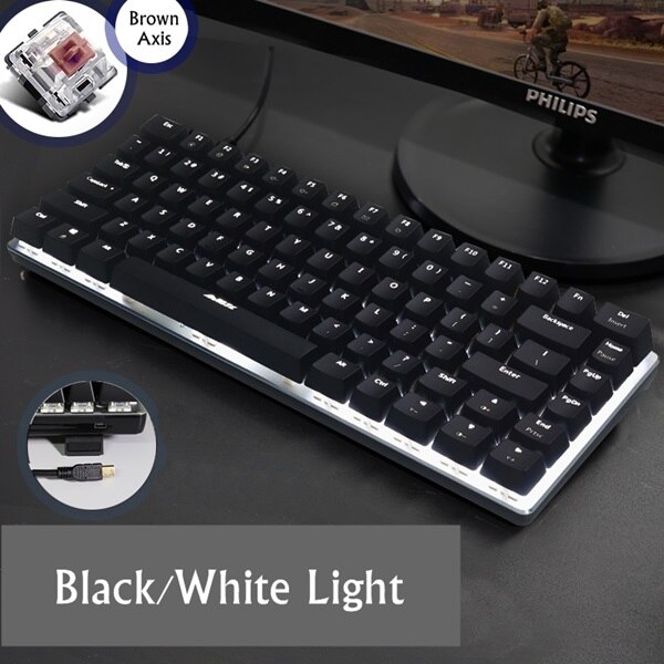 Ajazz AK33 82 clé alliage panneau USB filaire rétro-éclairage mécanique jeu clavier bleu/noir axe avec câble détachable
