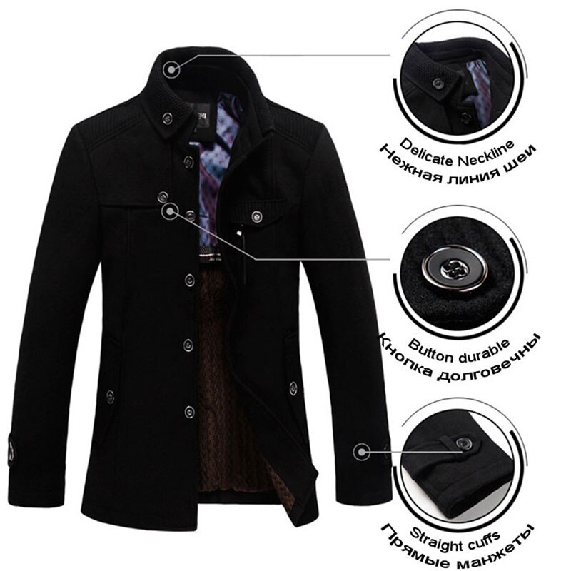 Winter Wolle Jacke Männer lässig Verdicken Stehkragen Mäntel Casaco Masculino Palto männer Windjacke Mäntel Wolle Trenchcoat