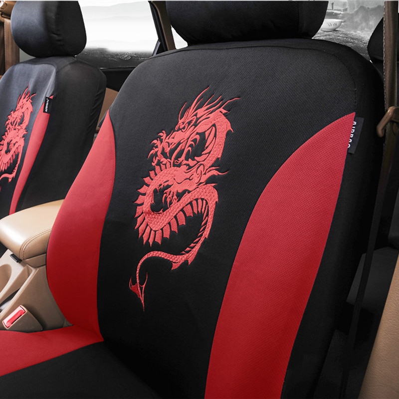 QUEES Car Seat Cover Dragon-shaped Embroidered Seat Protection Cushion Fabric Auto Styling Car Interior Accessories Universal