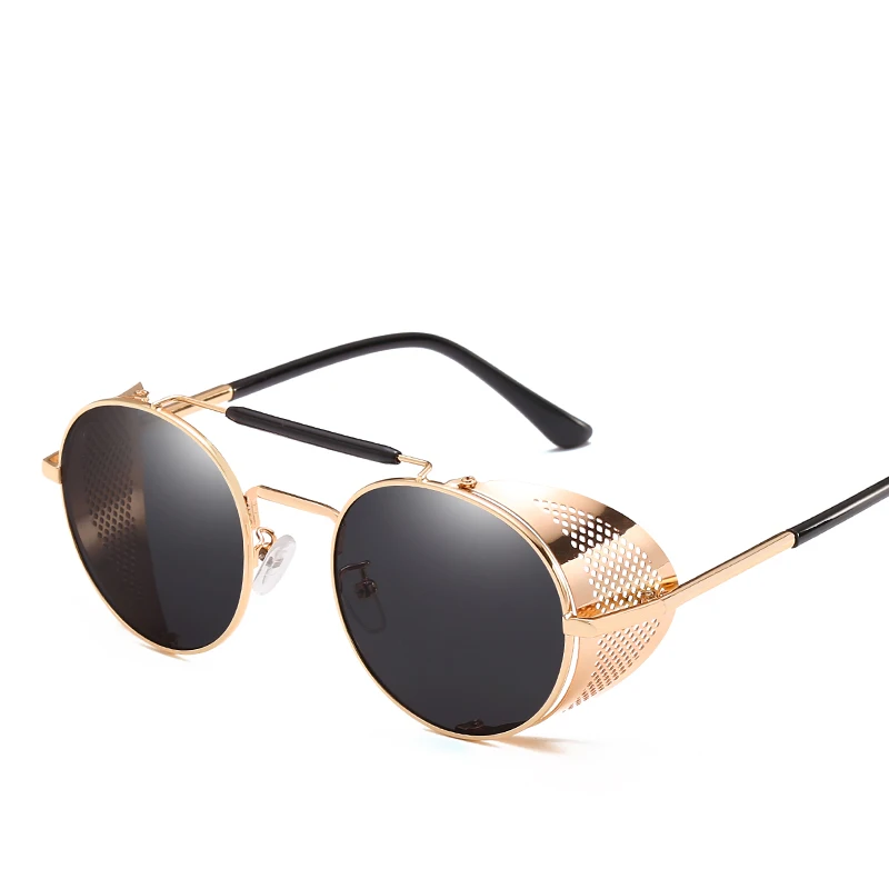 Trendy Retro Steampunk Sunglasses Men Brand Round Steam Punk Alloy Sun Glasses Goggle For Women UV400 Gafas de Sol: other / Red