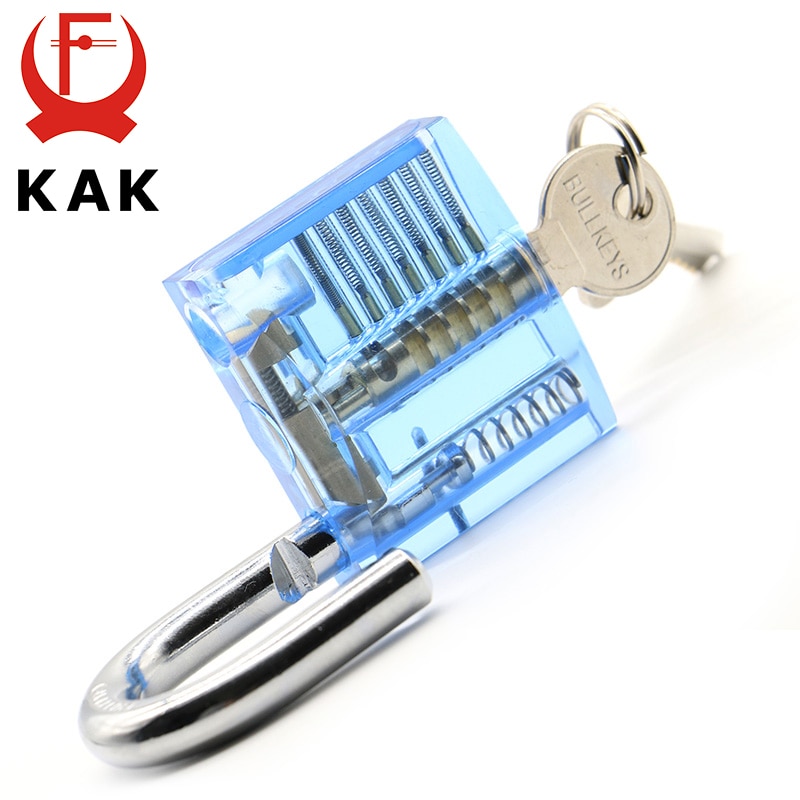 KAK-candado transparente para práctica de corte, candado con llave rota, ganchos de extracción, Juego de Extractor, herramienta de cerrajero, color azul
