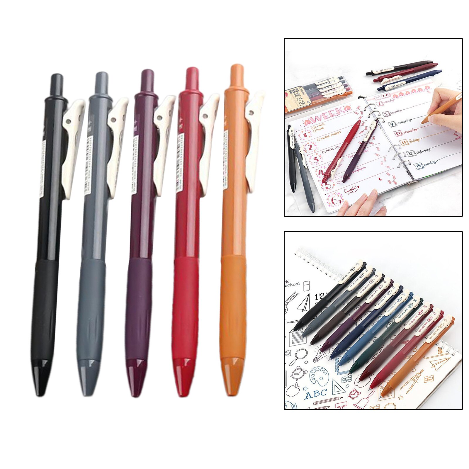 5Pc Retractable Gel Ink Pen for Journaling Writing Note Taking Calendar Coloring: New Vintage Ink