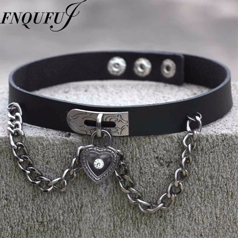 PU leather choker heart accessories Cool vintage necklace women Handmade Choker Necklace Goth Jewelry