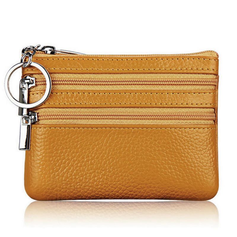Women Men Leather Coin Purse Card Wallet Clutch Double Zipper Small Change Bag Purse wallet: Yellow Color