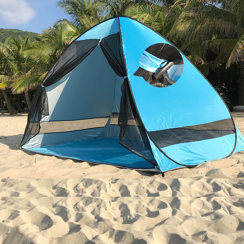 Anti-Muggen Strand Schaduw Tent Met Gaas Uv Bescherming Automatisch Camping Outdoor Draagbare Strand Tent Met Mesh Gordijn