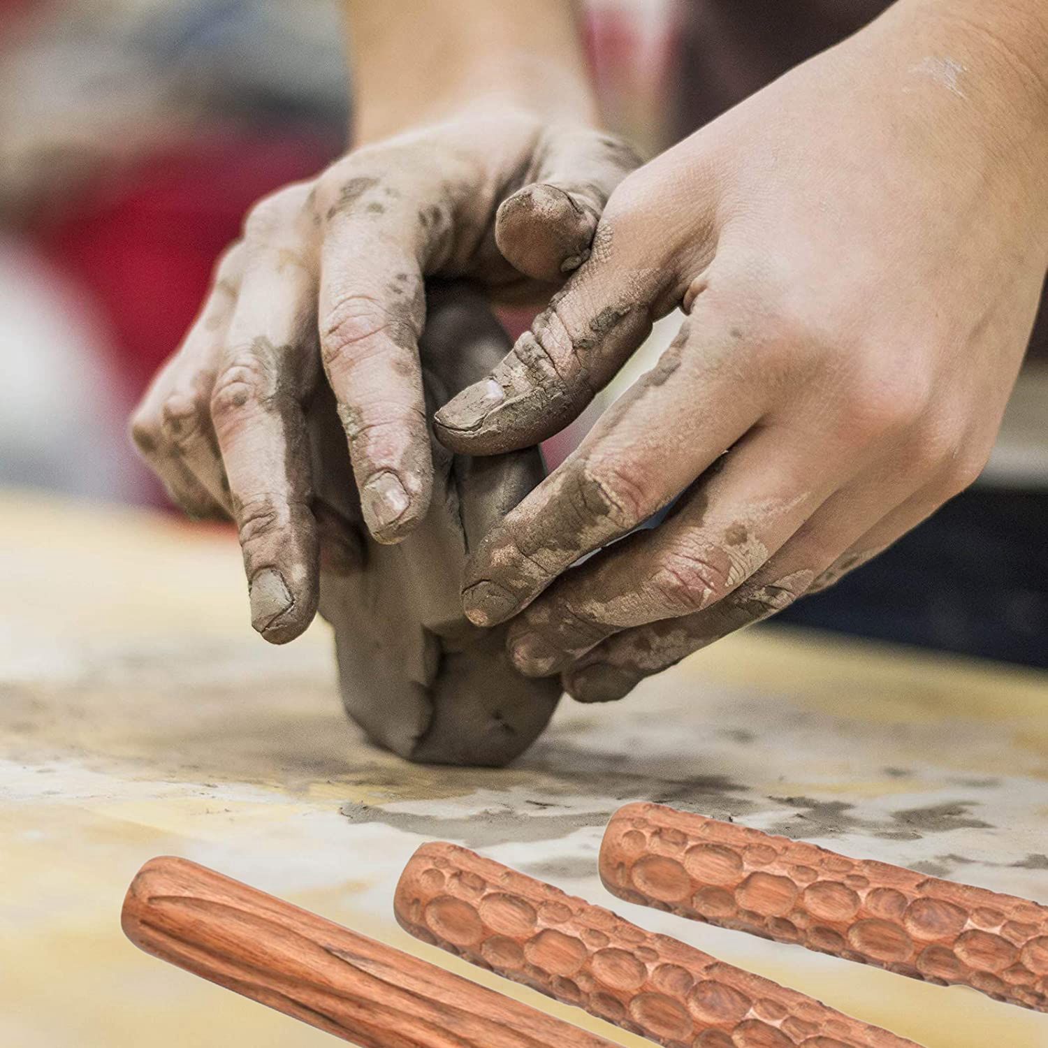 2Pcs Clay Modeling Pattern Rollers, Cobblestone Wood Grain Pattern Clay Rolling Pin Textured Hand Roller Pottery Tools