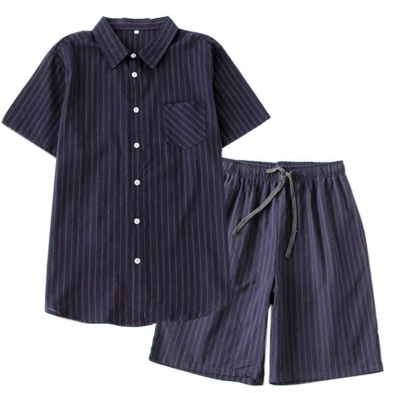 Man Zomer Pyjama Mannelijke Nachtkleding Korte Mouw Shirts Thuis Katoen Nachtkleding Slaap Tops &amp; Shorts Pyjama Set Mannen Homewear MY460