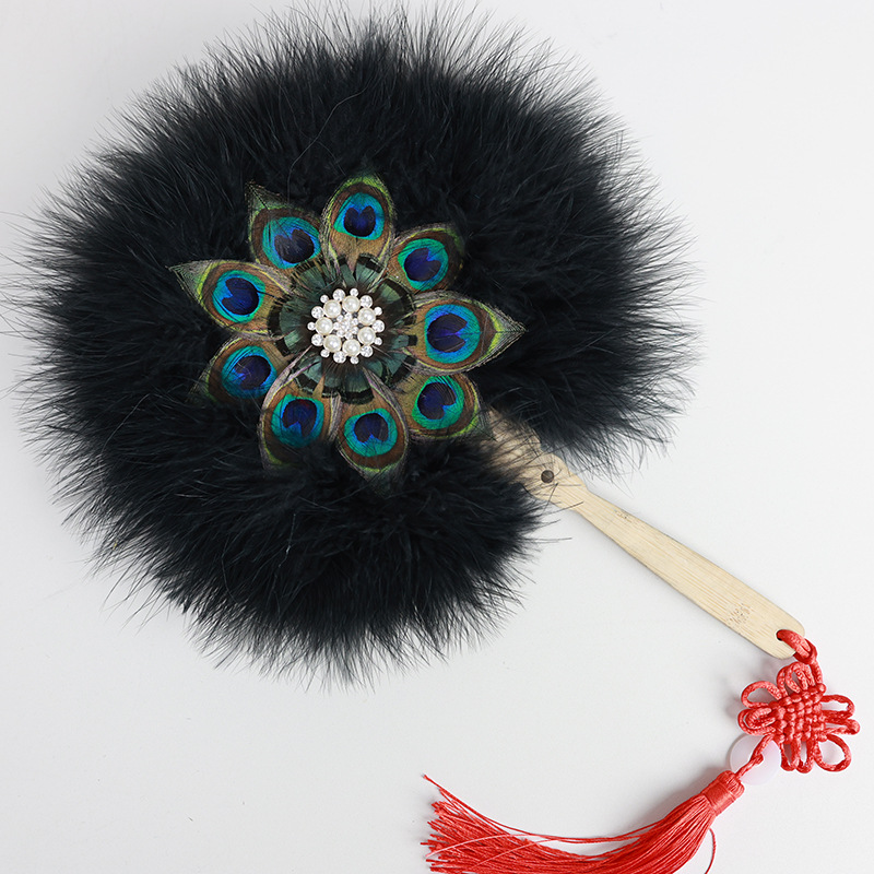 Beautiful Handmade Feather Fan Cheongsam Stage Performance Photography Props Wedding Dance Party Handheld Fan Decoration: light yellow