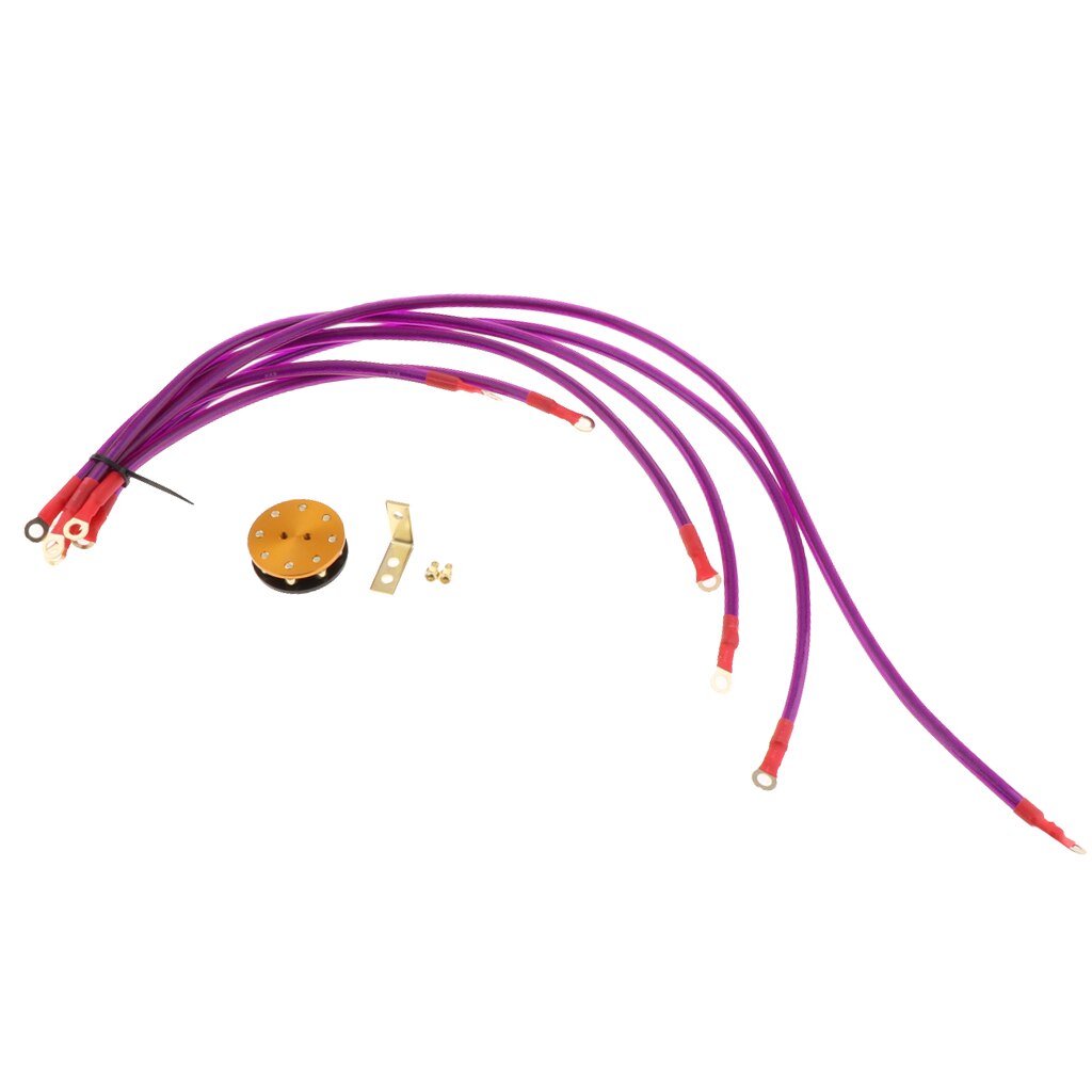 Car Ground Wire,Universal 6-Point Auto Car Earth Cable System Ground Grounding Wire Kit, Purple