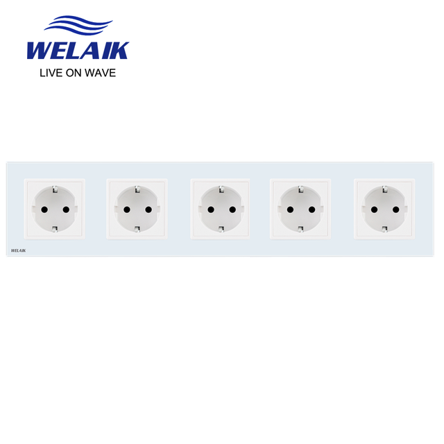 Welaik eurooppalainen standardi 16a pistorasia eu pistorasia 80*80mm 220v pistorasia 16a pistorasia lasipaneeli seinäpistorasia  a18ew: Valkoinen 5 pistorasia