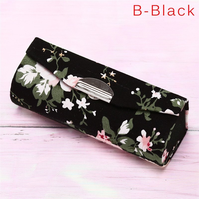 Blomsterudskrivning læbestift æske enkelt læbestift opbevaring taske kosmetiske tasker med spejl kvinder makeup opbevaring boks: B-sort