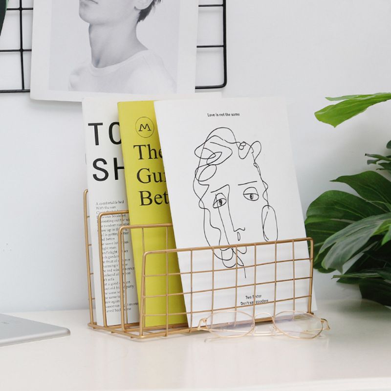 Grid Wrought Iron Desktop Storage Rack Bookshelf M... – Vicedeal