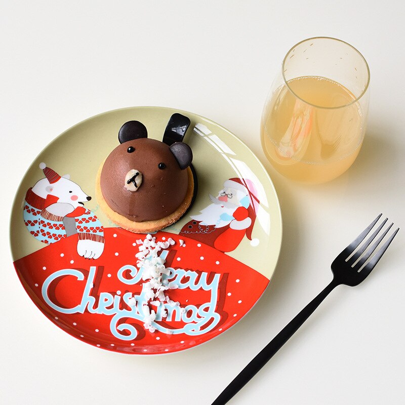 Assiette en céramique de noël, 2 pièces, dessin animé, peint à la main, assiette à steak, assiette à fruits, porcelaine occidentale