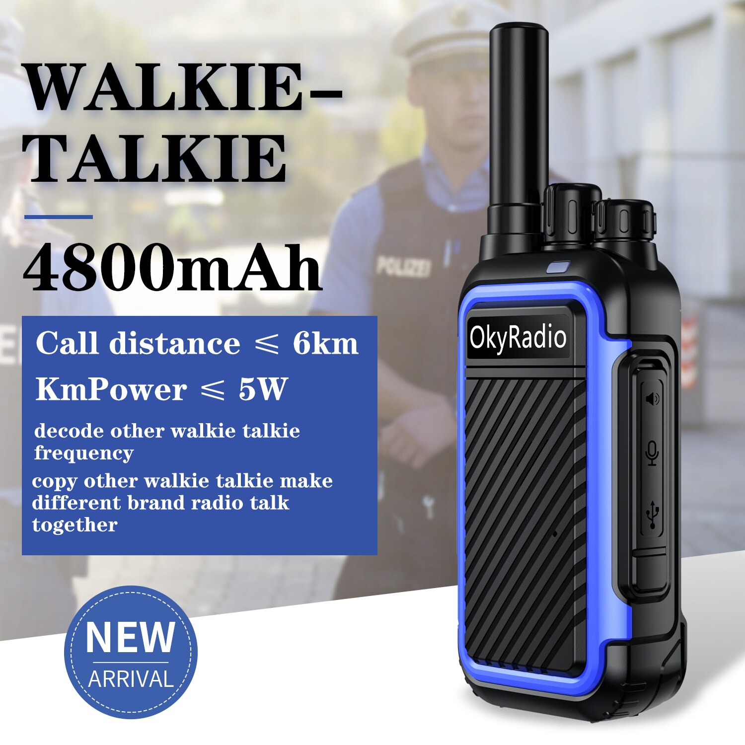 OkyRadio-walkie-talkie portátil resistente al agua, dispositivo con llamada de 6km, batería de 2022 mAh, potencia de 5w, 16 Canales para el trabajo, 4800
