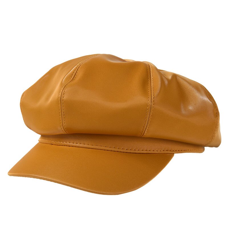 Gorro octogonal de cuero BUTTERMERE, Boina de hiedra plana sólida para mujer, gorra amarilla Newsboy , nuevos sombreros de invierno Vintage para mujer Duckbill: yellow