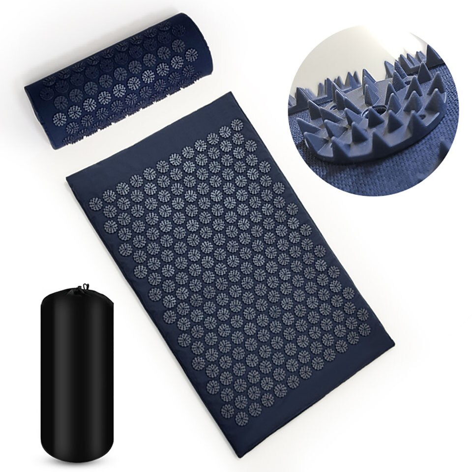 Loogdeel Yoga Massage Mat Acupressure Mat for Back Neck Pain Relief Acupuncture Mat Pillow Kuznetsov applicator Massager Pad: Navy blue