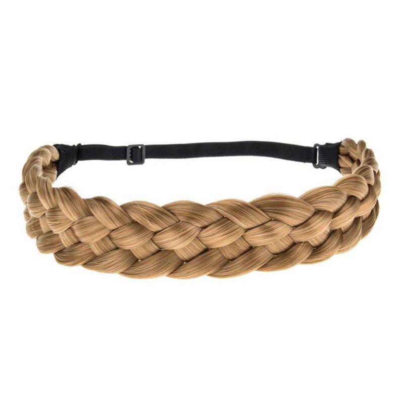 Classy Boho Braided Headband for Women Elastic Chunky Hair Braid Elastic Stretch Hairpiece Plaited Headbands Charm: light brown