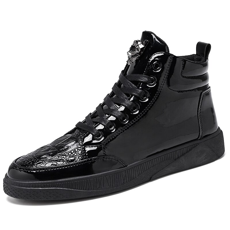 Mannen Herfst Lente Krokodil Patroon Enkellaarsjes Flats Schoenen Hoge Top Zwart Casual Schoenen Mannen Vulcaniseer Sneaker Zapatos De mujer: black 1 / 44