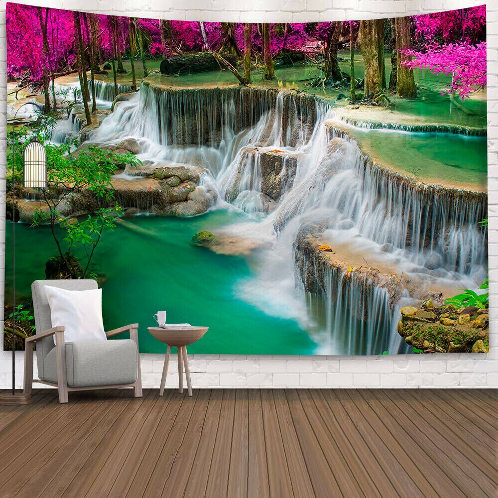 Tapiz de Río y bosque, colcha colgante de pared, colcha Hippie gitana, funda decorativa para el hogar: 8