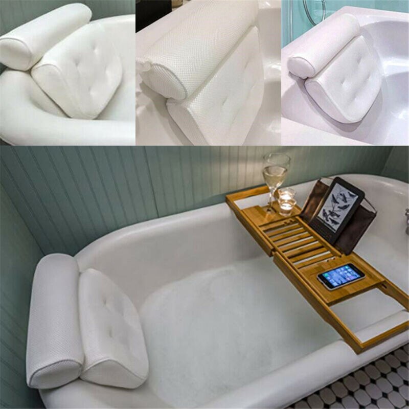 White Waterproof Foam Bathtub Pillow Cushion Relux Bath Spa Head Neck Rest Tool