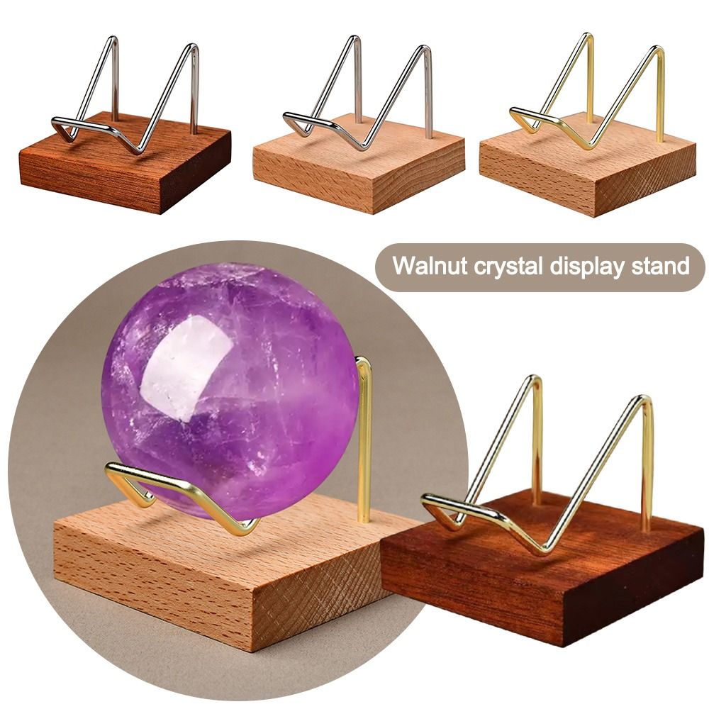 Wooden Crystal Ball Base Craft Agate Stones Sphere Display Stand Photography Props Metal Arm Minerals Relics Rocks Support