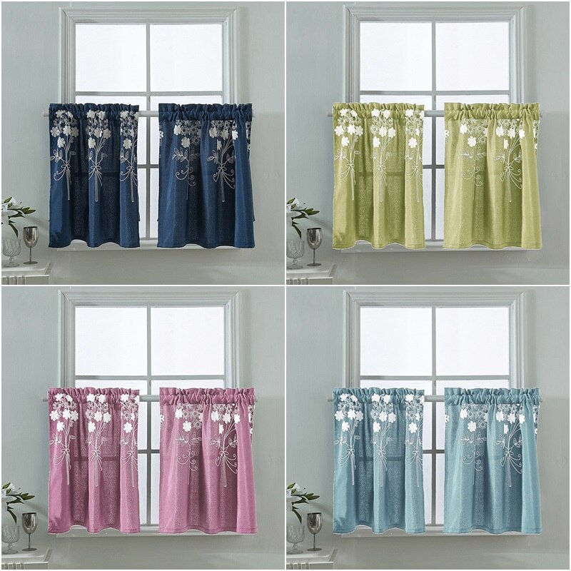 Rideau court imprimé Floral, demi-rideau transparent pour cuisine et salon, , pour panneau de fenêtre, décoration de chambre à coucher