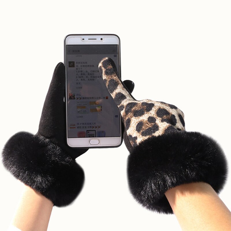 Guantes con estampado de leopardo para mujer, manoplas suaves de felpa con estampado de leopardo, de terciopelo, para mantener el calor y el frío, D69