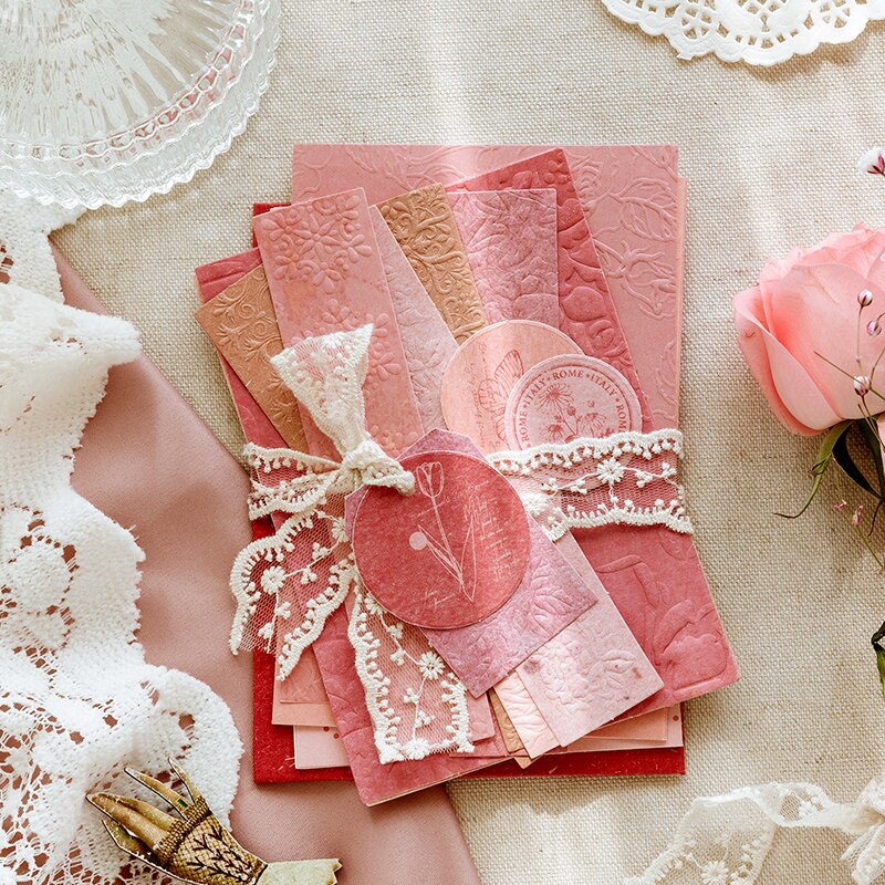 Hojas de papel para hacer tarjetas de felicitación, hojas de planta rosa, planificador de diario, álbum de recortes, papel artesanal decorativo Vintage