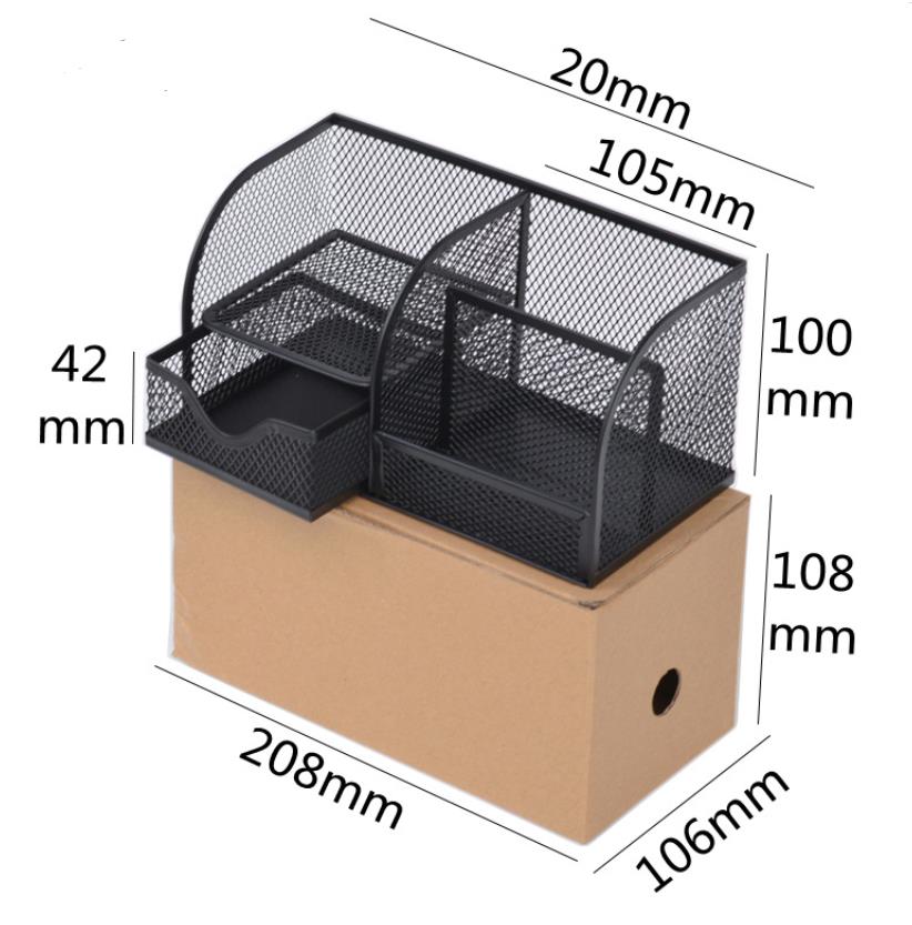 Mesh Desk Organizer with 2 Compartments + Drawer, Multifunctional Organizer for Home and Office (Black)