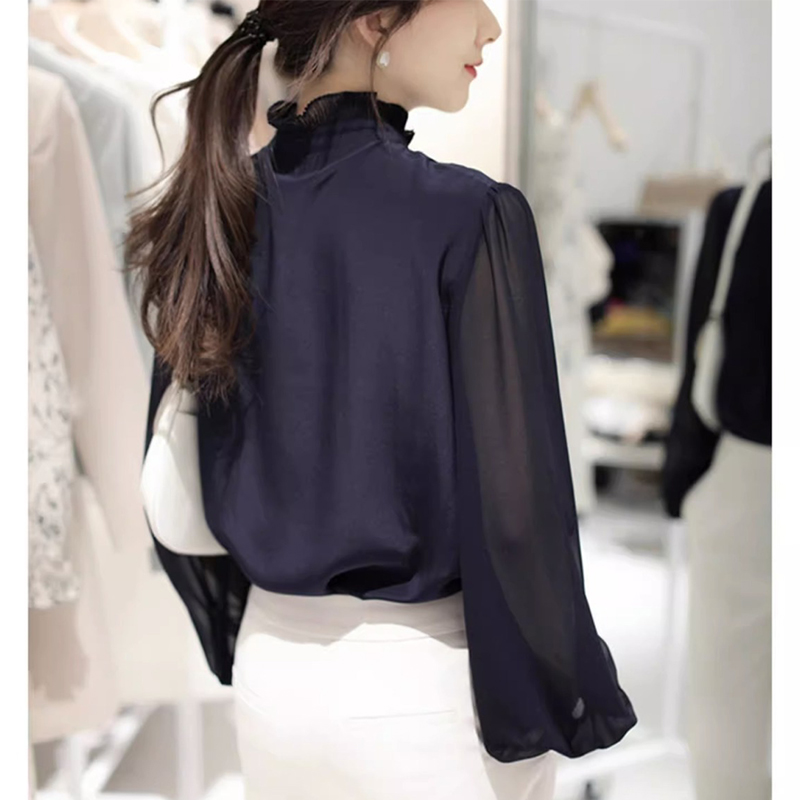 Camisa de gasa con volantes para mujer, de Color sólido blusa , informal, combina con todo, primavera y otoño